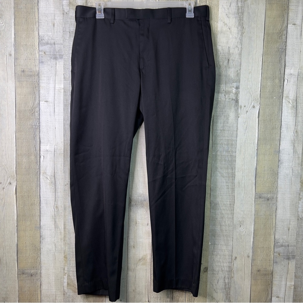 Axist Slim Fit Black Solid Flat Front Dress Pants Front & Back Button Pockets